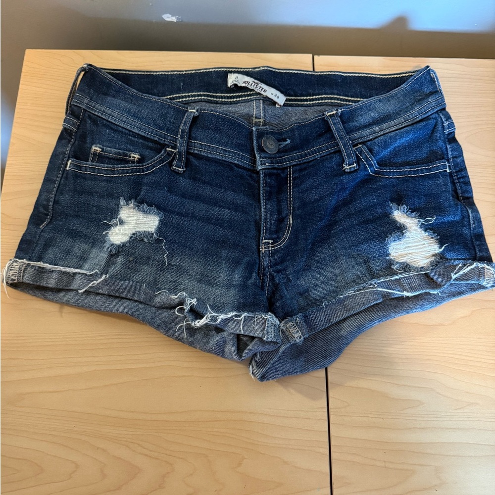 Hollister Women's Distressed Jean Shorts - Dark Blue